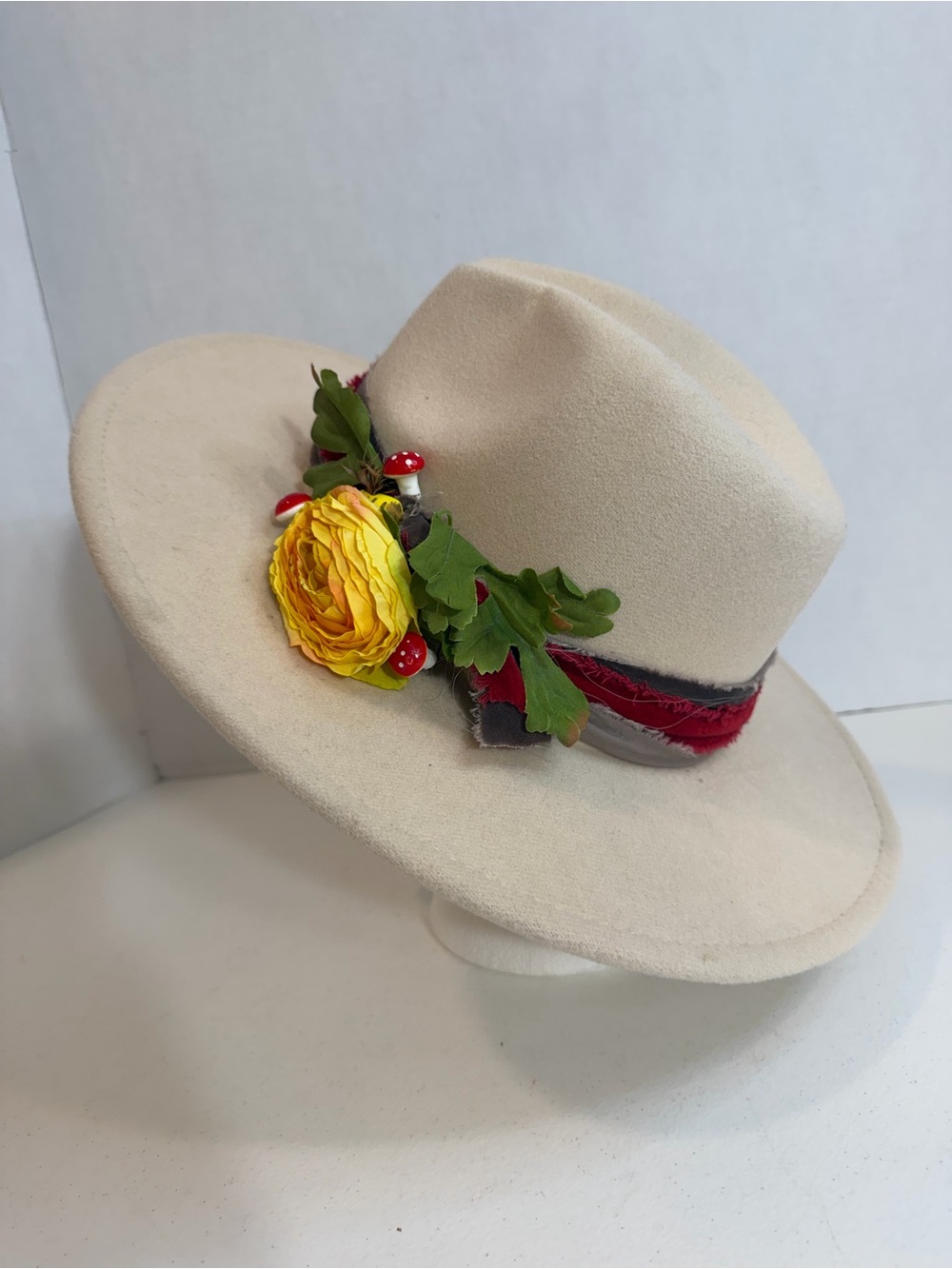 Woodland Fairycore Mushroom Floral Wide Brim Fedora Hat